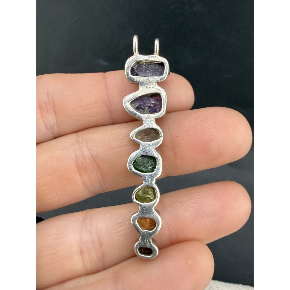 Vintage Seven Chakra Stones Pendant Silver Tone - Picture 6 of 9
